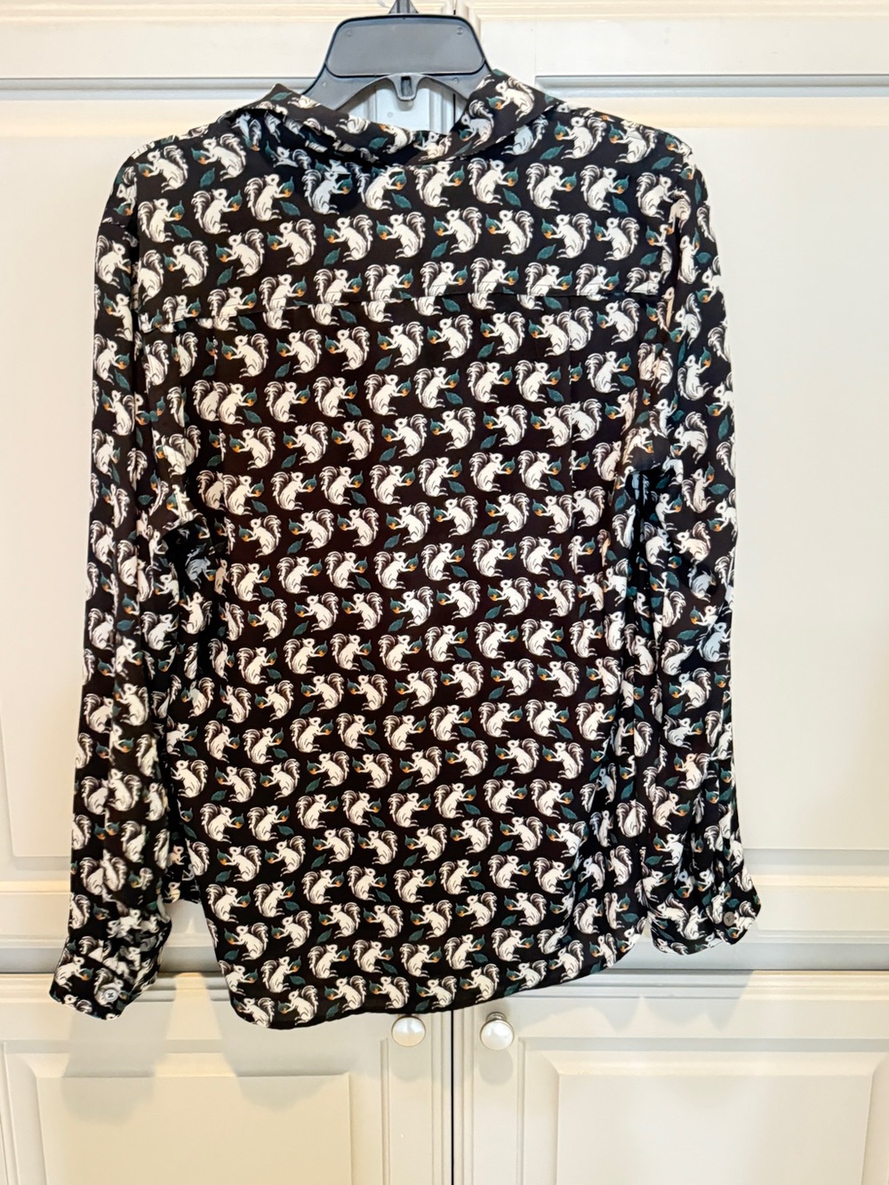 LOFT Black Blouse with White and Teal Squirrel Print - Picture 6 of 6
